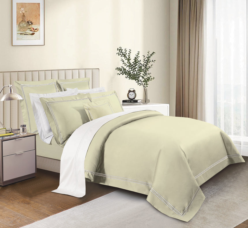 Egyptian Cotton (Three Line Top Stitch) Bedset - Olive - Super King
