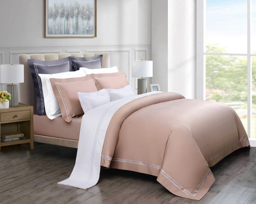Egyptian Cotton (Three Line Top Stitch) Bedset - Misty Coral - Super King