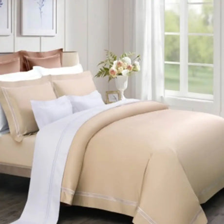 Latte Egyptian Cotton Three-Line Top Stitch Single Bed Set