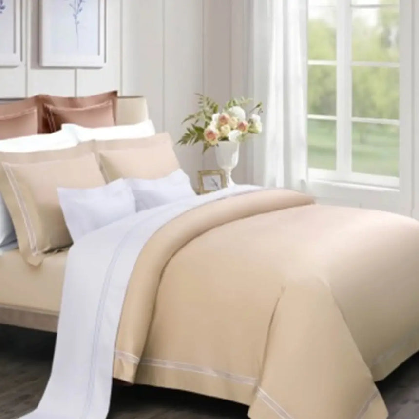 Latte Egyptian Cotton Three-Line Top Stitch Single Bed Set