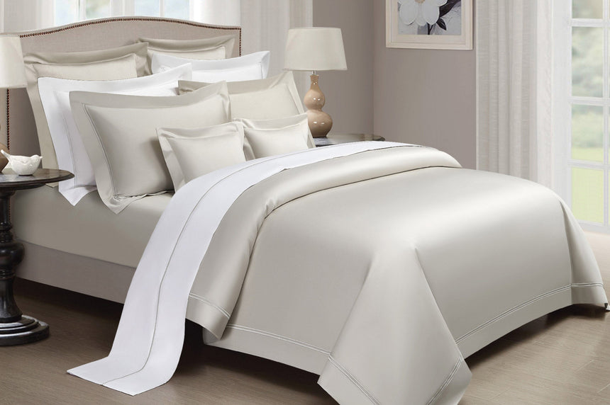 Egyptian Cotton (Double Line Top Stitch) Bedset - Porcelain - Super King