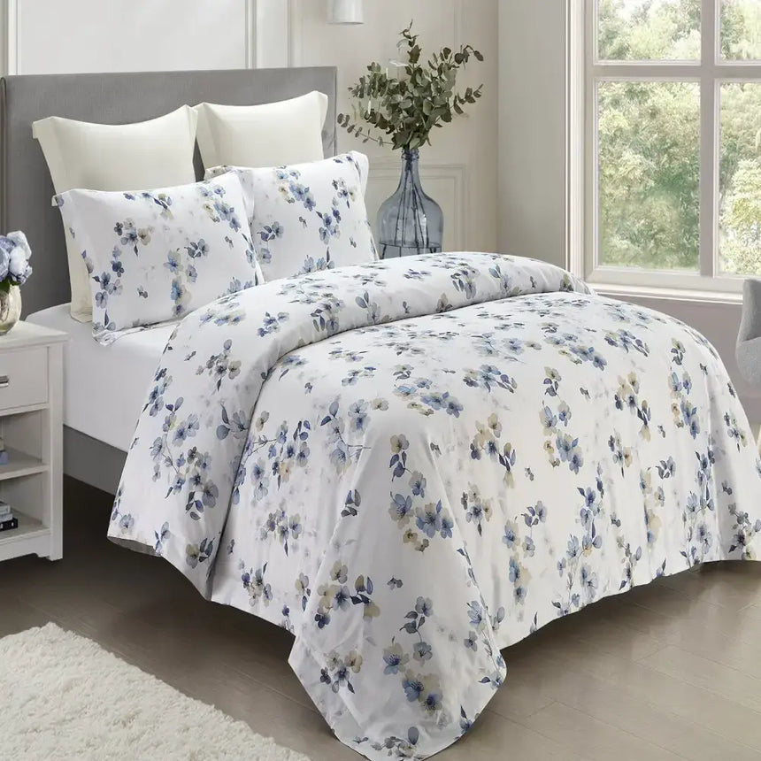 Cotton Printed Bed Set - Rhapsody (Blue) - Queen