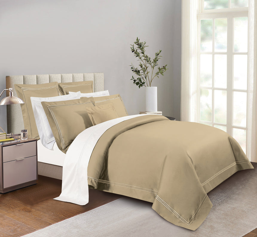 Egyptian Cotton (Three Line Top Stitch) Bedset - Pebble - Super King