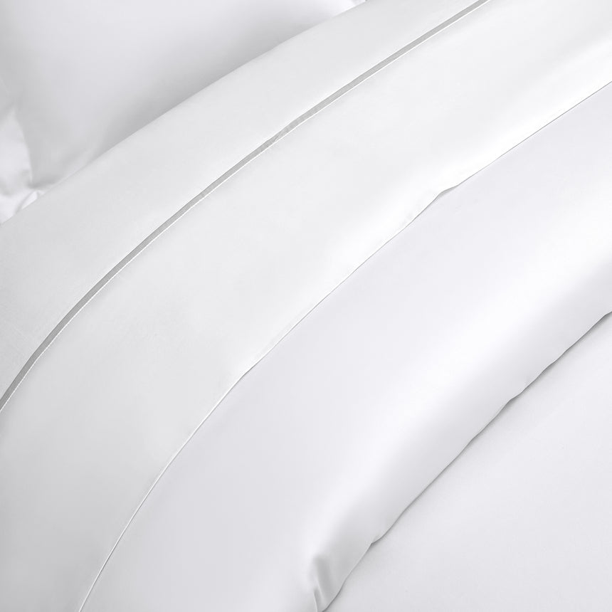 Egyptian Cotton (Double Line Top Stitch) Bedset - White - Queen