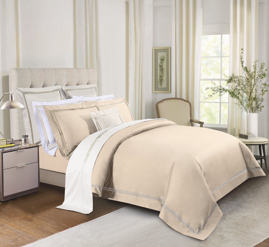 Egyptian Cotton (Three Line Top Stitch) Bedset - Sand - Queen