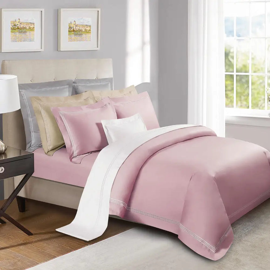 Egyptian Cotton (Three Line Top Stitch) Bedset - Mandarin - Queen