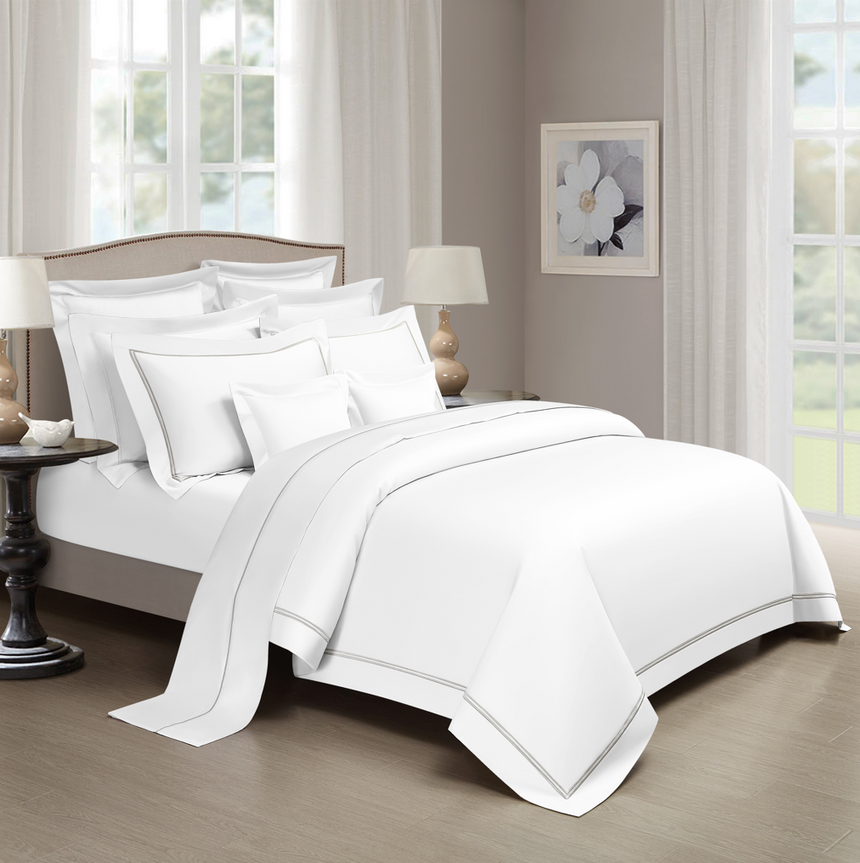 Egyptian Cotton (Double Line Top Stitch) Bedset - White - Queen